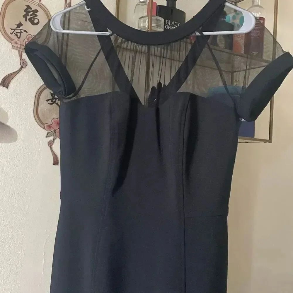 Nordstrom Maggy London classy sheer illusion bodycon black midi dress size 8 - Picture 4 of 16